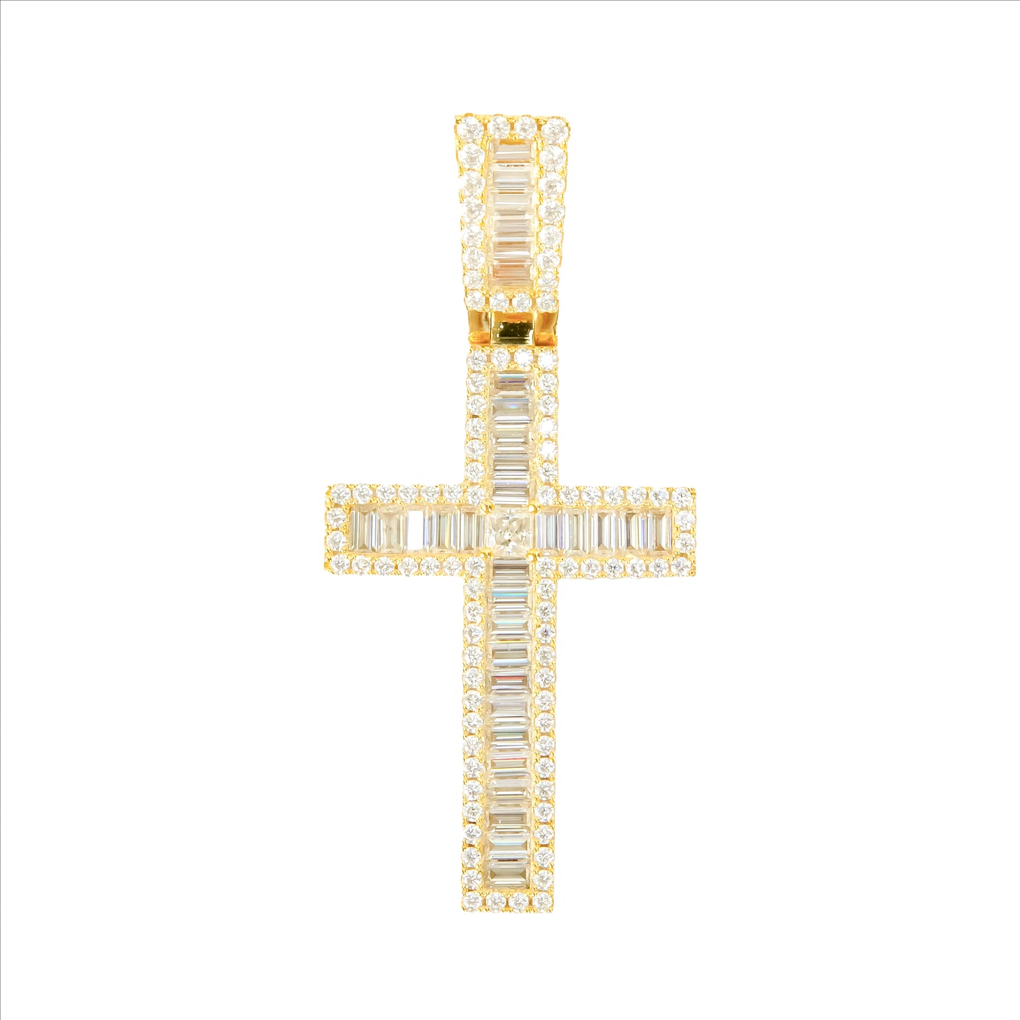 Baguette Cross Pendant (Yellow Gold)